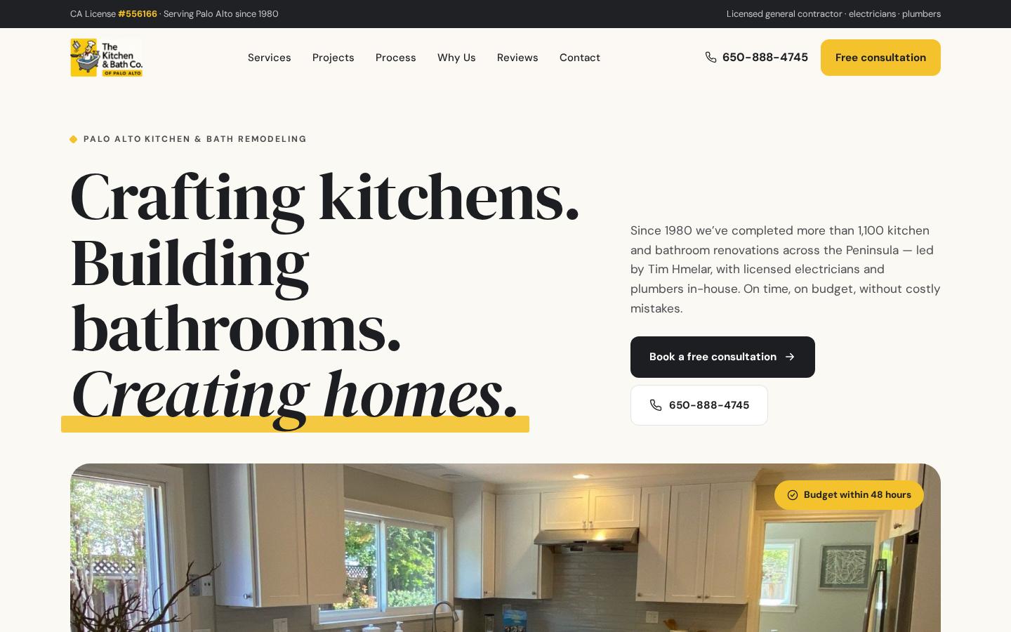 Kairo concept redesign of a Palo Alto kitchen and bath remodeler website